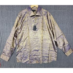 NEW Barry Wang Drees Shirt Men 2XL Gold Purple Blend Gold Button Up